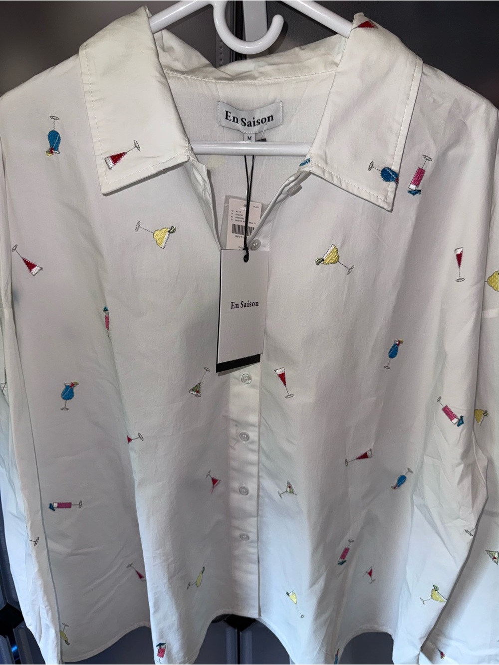 En Saison Nellie Buttondown Shirt from Anthropologie Cocktail Print Size M NWT - Picture 8 of 16